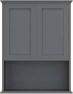 Grey Cabinet Wall Mounted with 2 Doors, Wooden Medicine Cabinet with Adjustable Shelf, 23"x 29" Over Toilet Wall Hanging Cabinets for Bathroom Bedroom, Kitchen, Laundry Room