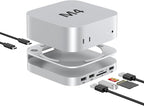 Akyyajaure Mac mini Hub: 9 in 1 Aluminum Stand & Dock for Mac mini M4 Pro with M.2 NVMe SSD Enclosure, 10Gbps USB-A*2, SD/TF Card Readers, USB 2.0
