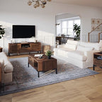 Bme Millie Coffee Tables for Living Room - Industrial Rustic - Two Drawers - Open Shelf - Rustic Scuffed Texture - Convenient Metal Handle and Sturdy Legs with Levelers - Easy Assembly - Chestnut