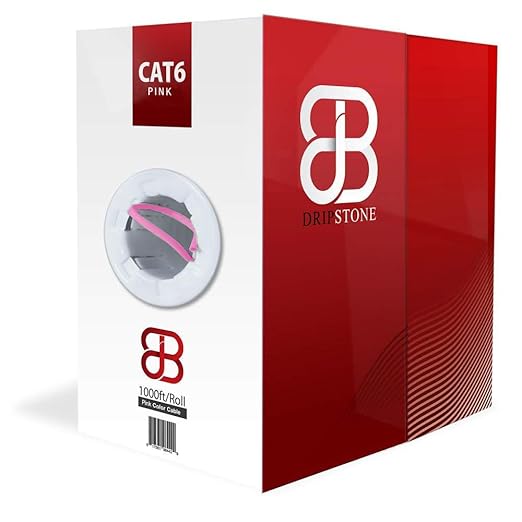 Dripstone CAT6 Ethernet Cable 1000ft Bulk Network LAN Wire 23AWG Solid UTP 550MHz High-Speed Internet Cable Gaming, Streaming, Office, Home Use, Pull Box, Cat6 Bulk, Stable Connectivity - Pink