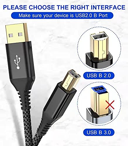 sweguard Printer Cable 6.6ft 2-Pack, USB Printer Cord USB 2.0 Type A Male to B Male Cable Scanner Cord High Speed Compatible with HP,Canon,Dell,Epson,Brother,Lexmark,Xerox,Samsung and Piano,DAC-Black
