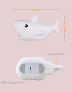 Shark USB Rechargeable Silicone LED Night Light for Kids, Multicolor Cute Nursery Light with Warm White and 7-Color Breathing Mode for Kids Baby Children Bedrooms