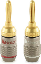 Nakamichi FanLock Excel Series 24k Gold Plated Banana Plugs 10 AWG - 18 AWG Gauge Size 4mm for Speakers Amplifier Hi-Fi Stereo Home Theatre Radio Audio Wire Cable Quick Connector 2 Pcs (1-Pair)