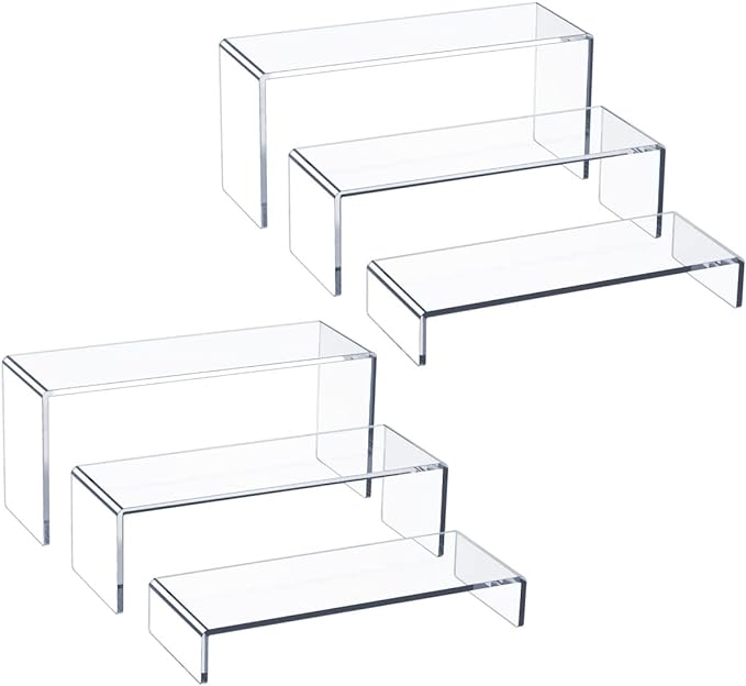 HIIMIEI Acrylic Display Risers, 6 Pcs 9" Large, Thickened 5mm Clear Rectangular Risers for Cupcake Stand, Tiered Display Stand for Collectibles