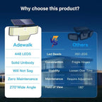 Adewalk Solar Lights Outdoor, 2PACK 448 LED Wall-Mounted Flood Light, 3500LM IP65 Waterproof Solar Street Lights with Motion Sensor and Remote Control for Dusk-to-Dawn Illumination