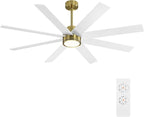 WINGBO 60" Large DC Ceiling Fans with Lights and Remote, 3 Downrods, 8 Plywood Blades, 6-Speeds Reversible DC Motor, 3CCT, Indoor Ceiling Fan for Bedroom Living Room Patio, Brass and White