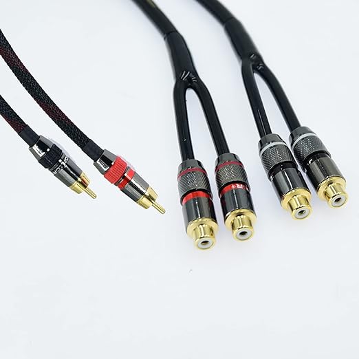 Arklove 2ft Shielded RCA Splitter Subwoofer Stereo Audio Video Cable 1 Male to 2 Female Dual Speaker Y Adapter Connector Extension Cord 24k Gold Plated(2 Pack)