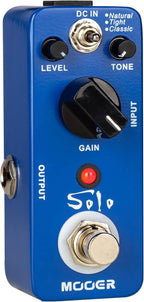 MOOER Solo distortion guitar pedal, high gain distortion, 3 modes, natural/tight/classic, True Bypass, with adjustable tone and volume.