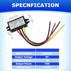 2Pcs DC 12/24V to 5V Converter 3A 15W,Step Down Converter,Voltage Reducer IP68 Waterproof Power Converters