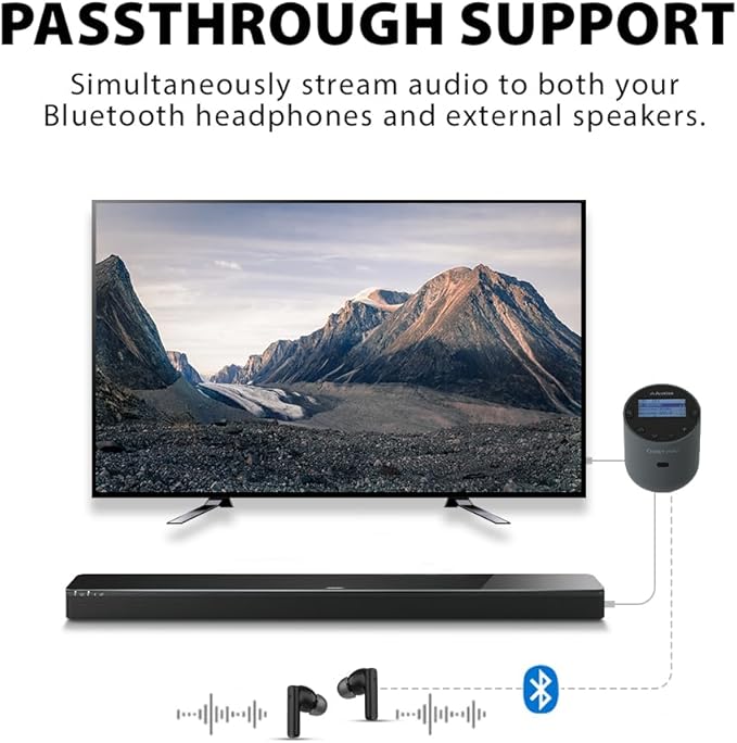 Avantree Orbit Pro - Bluetooth Transmitter for TV with LCD Screen & Remote Control, Compatible with Optical or AUX Audio Output & Smart TVs, Easy Volume Control for Airpods & Other Headphones