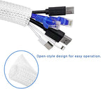 QCSIW 3/4"-50ft Extra-Long Braided Cable Sleeve Protector - Self-Wrapping Pet-Proof Wire Loom for Home Theater, Office, Car Engine, Chew-Resistant Cord Cover, White