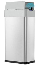 Arlopu 18.5 Gal Automatic Trash Can, 70L Stainless Steel Motion Sensor Garbage Bin, Touchless Brushed Wastebasket, W/Butterfly, Soft-Close Lid, for Living, Dinning Room, Kitchen (Silver)