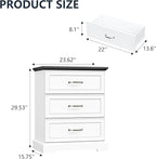 Nightstand Set of 2,24" Wide End Table with 3 Large Drawers & Metal Handles,Rustic Farmhouse Wood Small Dresser,Bedside Table,Modern Chest of Drawers for Bedroom,Living Room,White