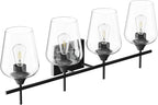 VONLUCE Bathroom Vanity Light, 4 Light Bathroom Light Fixture Over Mirror, Bathroom Wall Lamp with Clear Glass, Modern Black Vanity Lighting fixtures for Bathroom, Bedroom, Hallway