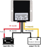 MGGi DC to DC Voltage Reducer 60V 72V Step Down to 12V 5A 60W, Waterproof Converter Regulator, Power Supply Module Buck Transformer, for Golf Cart, forklifts, Car