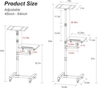 Facilife 2 Shelves Projector Stand Tripod, Height Adjustable Max 64", Mobile Laptop Cart on Wheels Projector Tripod Stand, Overbed Table with Wheels, Rolling Laptop Floor Stand for Couch