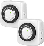 BN-LINK Indoor Timers Plug Mechanical 2 Prong 24-Hour Mini Lamp Timers 2 Pack, for Electrical Outlets, Fish Tank, Fans, LED Lights