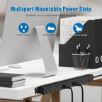HHSOET 2 Pack Rotating Mountable Power Strip, 12 Outlet Wall Mount Surge Protector, Metal Heavy Duty and Versatile Outlet Strip, Stylish Appearance, Sturdy and Durable, 6ft Power Cord.(Black)