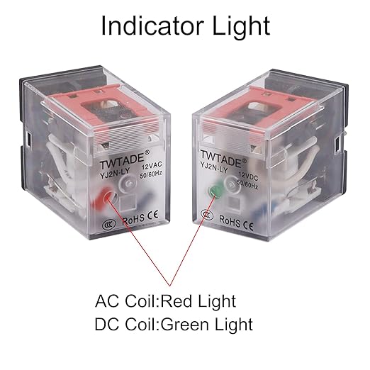 TWTADE/DC 24V Relay 10A Electromagnetic Power Coil Relay 8 Pins DPDT 2NO+2NC with Indicator Light and Socket Base -YJ2N-LY