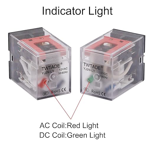 TWTADE/DC 6V Electromagnetic Power Coil Relay 10A 8 Pins DPDT 2NO 2NC with Indicator Light and Socket Base -YJ2N-LY