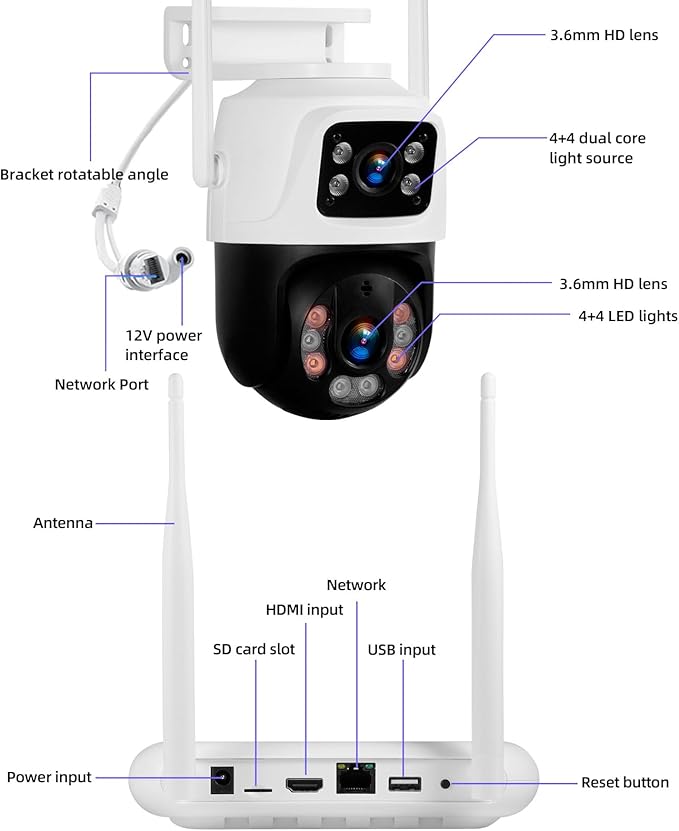 Fuers Wireless WiFi Security Camera System, 8CH HD NVR Kit, 4Pcs 5MP CCTV Home Dual Lens Security Camera System for Indoor/Outdoor Use, Night Vision, Waterproof, Motion Detection, 500G Hard Drive