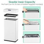 Arlopu Automatic Trash Can,Sensor Motion Stainless Steel Garbage Bin, Touchless Smart Waste Bin, W/Stay-Open, Soft Close Lid, Display Light for Kithchen, Living Room, Office (White, 21.1gal)
