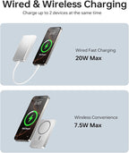 10,000mAh for MagSafe Power Bank Ultra Slim, Magnetic Wireless Charger with USB-C Cable, Fast Charging Portable Battery for iPhone 17/16/15/14/13/12 Series, All-Metal Design, Silver