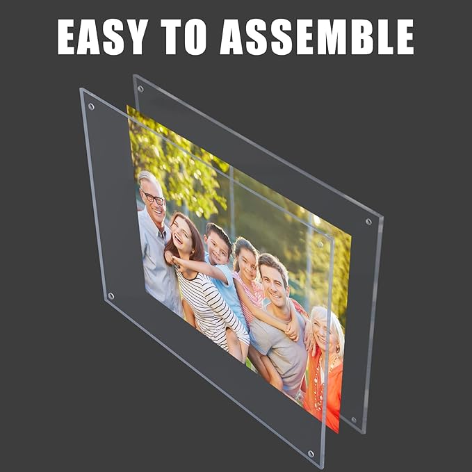 Kalami 11x14 Acrylic Wall Mount Picture Frame Self Adhesive, No Drill Holes Floating Frameless Clear Photo Frame for Diploma Certificate Degree Document Display Gallery Wall-Full Frame is 12x15