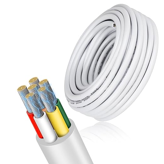 22 Gauge 6 Conductor Electrical Wire, 32.8 FT Low Voltage 22/6 Tinned Copper Stranded 6 Wire Cable, 22 AWG White Flexible Extension Power Cord for Automotive, LED Lamp, Outdoor Landscape Lighting Etc