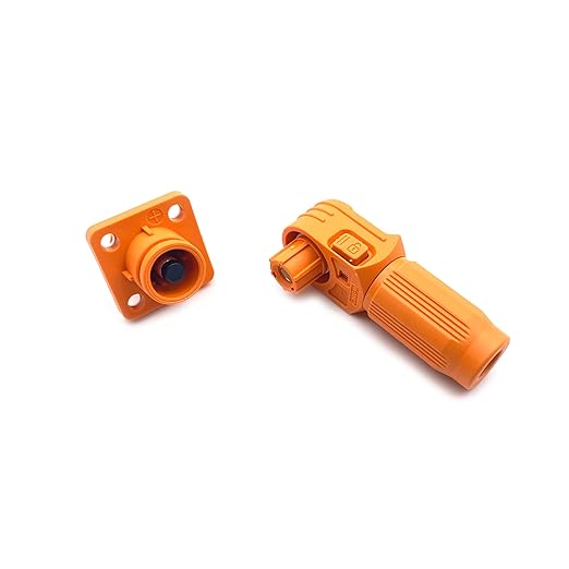 200A Battery Energy Storage Connector, 50mm² High Current Connectors IP67 Waterproof Stud Wiring Power Adapter Quick Plug Terminal Right Angle Plug and Socket （1500V Orange)