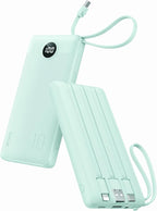 VRURC Portable Charger for iPhone, 22.5W Fast Charging Power Bank 10000mAh, USB C Battery Pack 4 Outputs 3 Inputs, Slim Phone Charger with Cables for iPhone 17 16 15 14 13,Samsung Galaxy-Green(1 Pack)