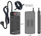 10 Feet Surge Protector Power Strip - Nuetsa Extension Cord(1625W/13A) with 8 Outlets and 4 USB Ports, Flat Plug, 2700 Joules, for Home, School, College Dorm Room, and Office, ETL Listed, Black