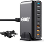 600W USB C Charger 100W USB C Charger Block, GaN III 8-Port Fast Charging Station Hub,PD 3.1 140W Laptop Charger Adapter Compatible with MacBook Pro/Air,DELL,Steam Deck,iPhone 16/15/14,Galaxy S25