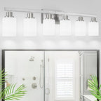 DIKAIDA 38" Bathroom Vanity Light, 6-Light Nickel Vanity Lights for Bathroom, Wall Sconce Lighting with Milky White Glass Shade, Wall Lights,Bath Vintage Wall Mounted Lamps for Mirror Bedroom