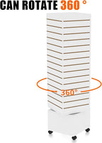 16" W * 16" D * 62" H - White Slatwall Tower, Four Panel Slatwall Retail Fixture, Rotating Retail Display Rack