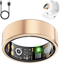 Smart Health Ring for Women Men, Fitness Tracker Ring with Heart Rate, Blood Oxygen, Sleep Tracker, Step Tracker, No Subscription Fee, IP68 Waterproof Smart Ring for iphone & Android (Rose Gold, 14#)