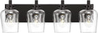 METWET Bathroom Light Fixtures, 4-Light Modern Vanity Light with Clear Glass Wine Glass-Shaped Shade, Vanity Lighting Fixtures Over Mirror, Matte Black, VL155-MB-4