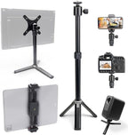 Kado Metal Portable Monitor Stand Tripod, 2-In-1 Phone/Tablet Clamp Portrait/Landscape, 100x100mm 75x75mm Wall/Arm Mount Adapater Bracket Plate, 360° Ball Head Compact for Projector, Camera and Webcam