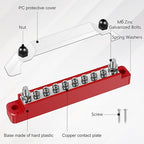 2Set 12V Bus Bar Stainless Steel Power Distribution Block Space Saving Marine Buss Bar High Security for Boat 2 x 1/4" Posts, 8 x M4 (#8) Screws Terminals (Black+Red)