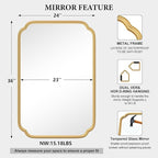 Gold Bathroom Vanity Mirror for Wall 24" x 36" Modern Rounded Rectangle Mirror with Metal Framed Mirrors for Over Sink Wall Decorative (Horizontal/Vertical)