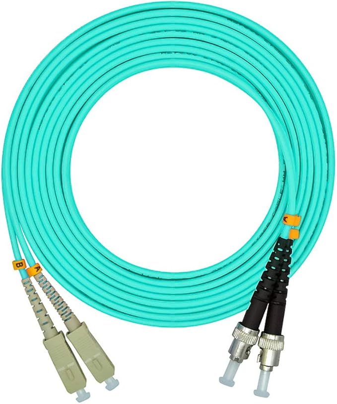 Jeirdus 15Meters 49ft SC to ST Duplex 50/125 10G OM3 Multi-Mode Fiber Optic Cable Jumper Optical Patch Cord SC-ST