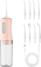 Cordless Water Flosser for Teeth Cleaning Pick - Electric Dental Irrigator with 4 Cleaning Modes & 8 Jet Tips, IPX7 Waterproof, Portable Rechargeable Design for Home & Travel Use, Pink