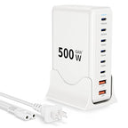 500W USB C Charger Block Charging Station,GaN3 8-Port Fast Charger Block with Dual PD 100W USBC Fast Charging Station Desktop Hub Compatible with iPhone 17 16 15 14/Pro Max/MacBook Pro/Air/iPad(White)