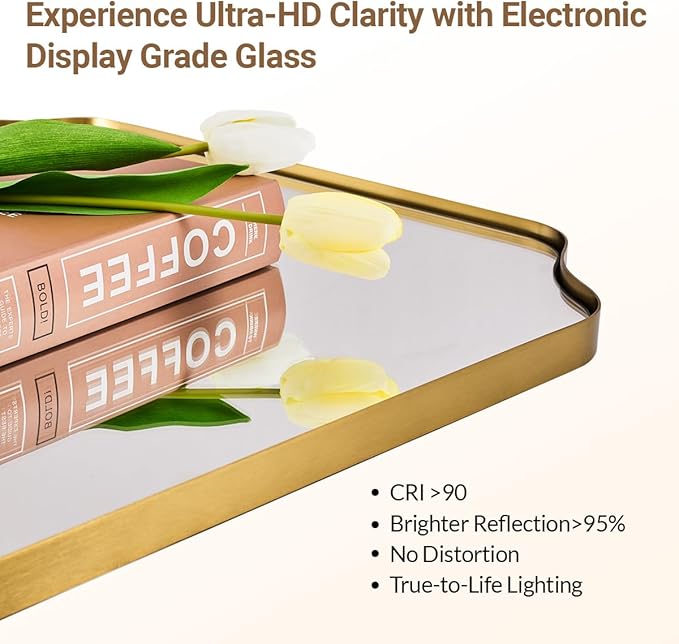 ANDY STAR Brushed Gold Mirror, 22"x30" Bathroom Vanity Mirror, Rounded Rectangle Bathroom Mirror with Rust-Proof Stainless Steel 1" Frame, Wall Mounts Horizontally or Vertically