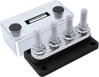 AMOMD 300A Bus Bars 4 Terminal Studs (3/8 inch) M10 Nickel Plated Copper Distribution Block Negative Electrical Buss Bars 12-48 V DC with Cover for Trailer Marine Boat Car RV (Black)
