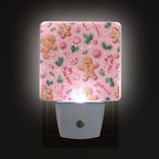 Pigsaly Led Night Light Christmas Gingerbread Men Pink Candy Canes Night Light Plug in Wall Lamp Smart Dusk to Dawn Sensor Nightlight Led Lamp Energy Saving Lights Gift for Kids Room Bedroom Bathroo