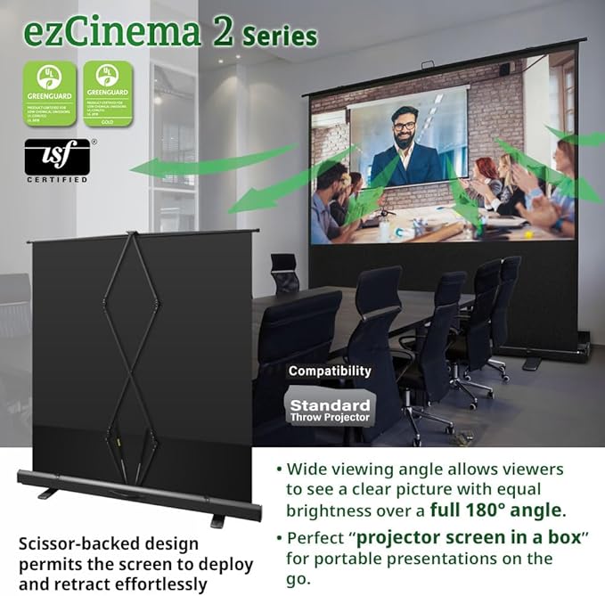 Elite Screens ezCinema 2 Projector Screen, 105-inch 4:3 Portable Manual Floor Pull Up w/ Scissor Backed Church Office Front Projection Carrying Bag, US Based Company 2-YEAR WARRANTY, F105XWV2
