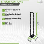 NavePoint 45U 2 Post Open Frame Server Rack for 19 Inch Equipment, AV, Networking, Data & IT Devices, 2-Post Rack 45U 881lbs Weight Capacity, Black