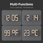 mooas 3D Pure mini White Gold LED Clock, Multi-Function LED Clock (Calendar, Alarm, Temperature) (8.5" White Gold Table Alarm Clock)