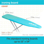 oliso Ironing Board Cover – 100% Cotton with Professional Felt Pad, Fits Standard 54" x 15" Boards – Secure Fit with Wide Elastic Edge & Adjustable Straps – Turquoise